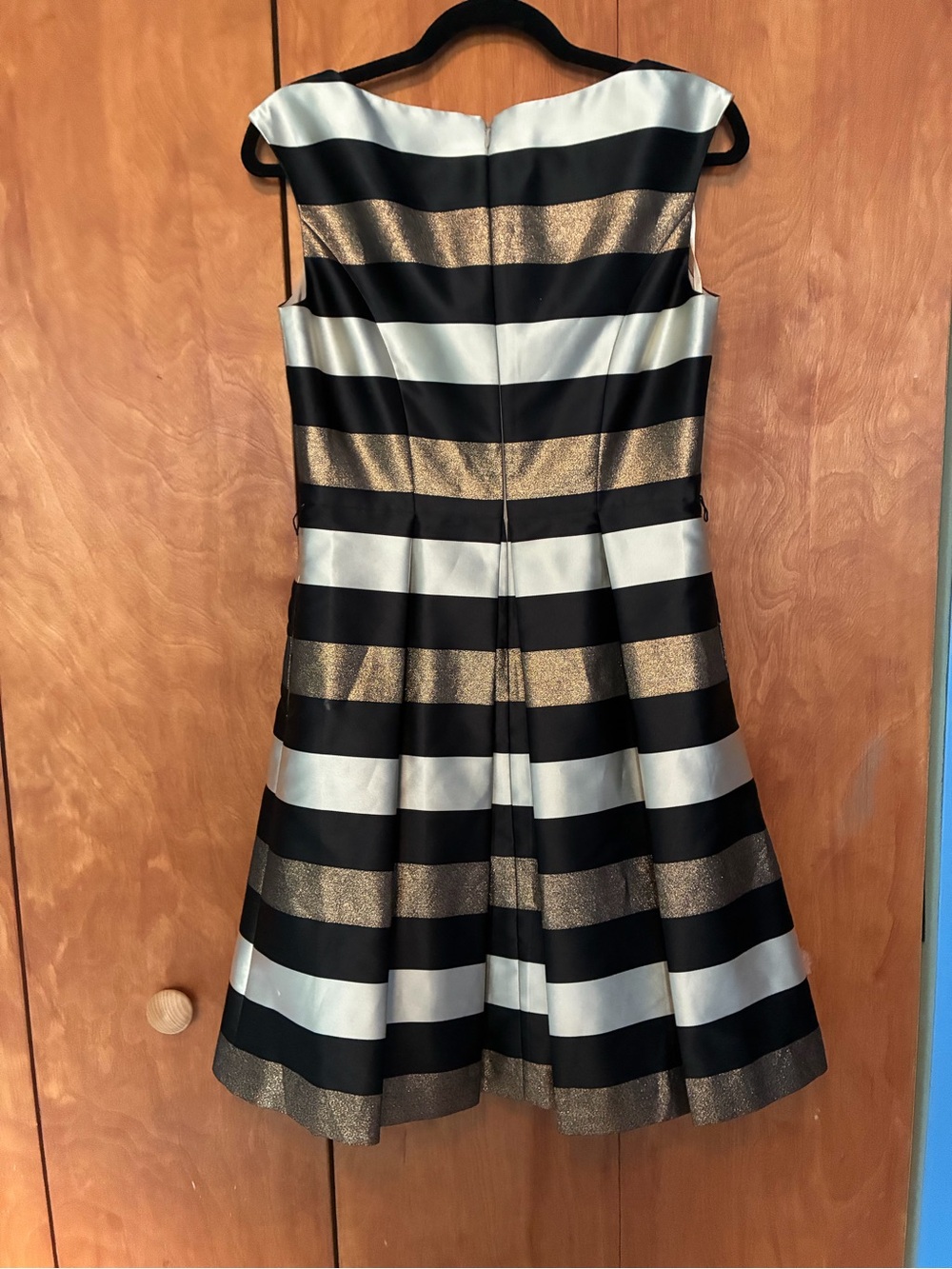Black, Gold & Cream Striped Fit-and-Flare Dress - Picture 3 of 3